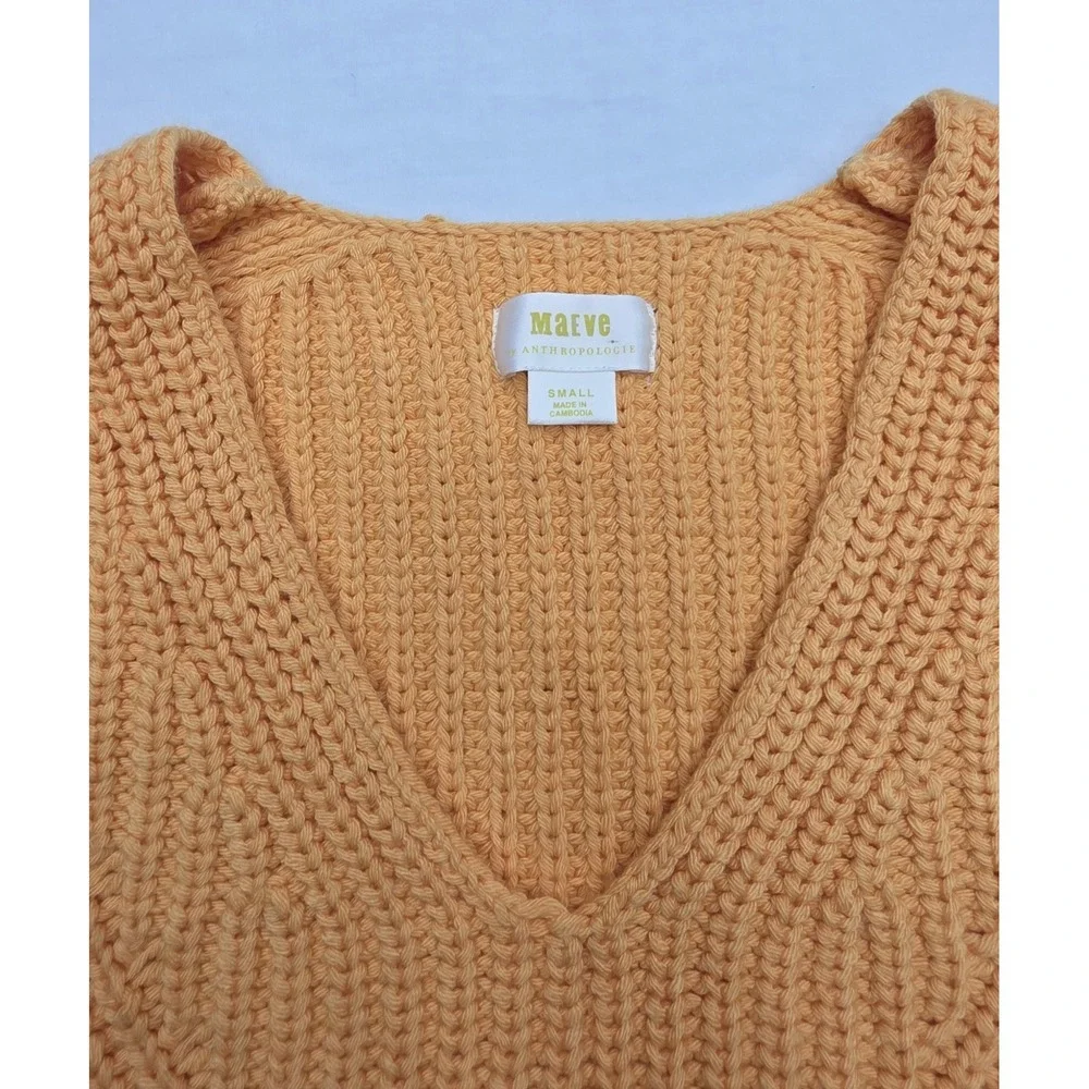 Maeve Anthropologie Orange Chunky Shaker Knit V-Neck Sweater Small NWT